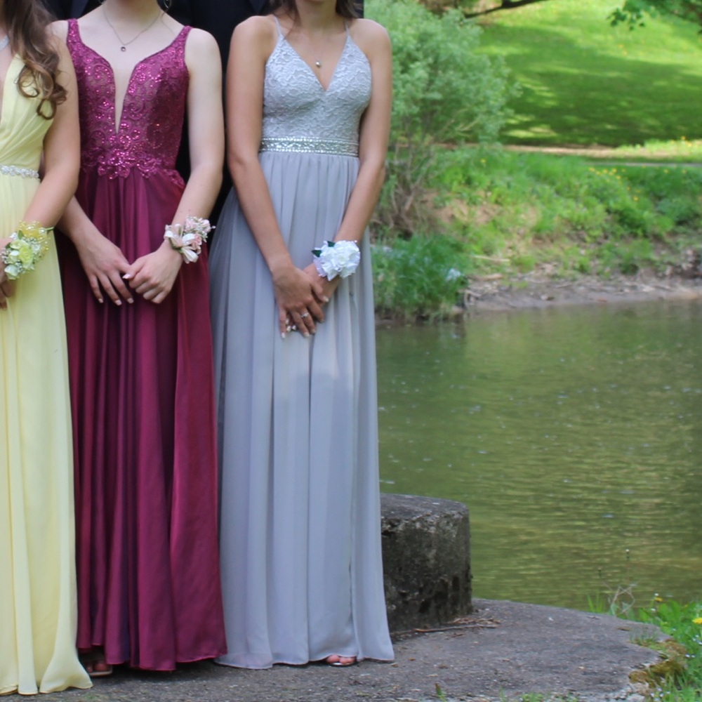 Grey and silver prom dress